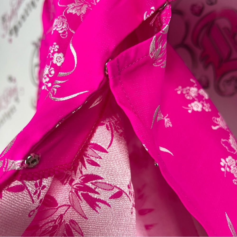 Dress 100% silk Japanese style wrap soft bright neon Pink Floral Kimono Robe - Picture 8 of 10